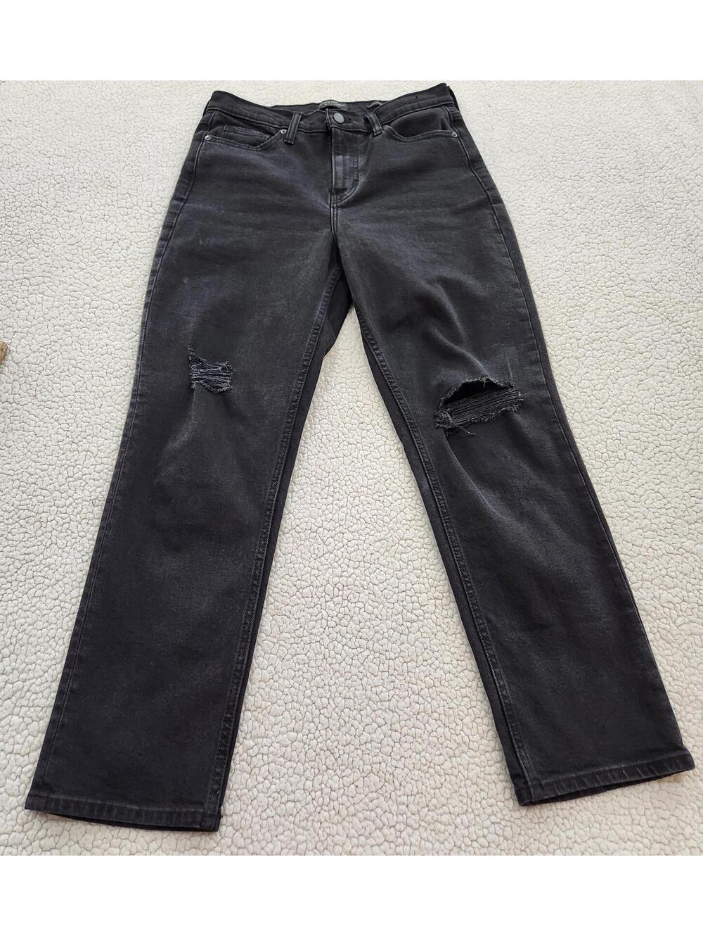 Banana Republic Women's 28 Black High Rise Straight Distressed Jeans - Picture 8 of 12